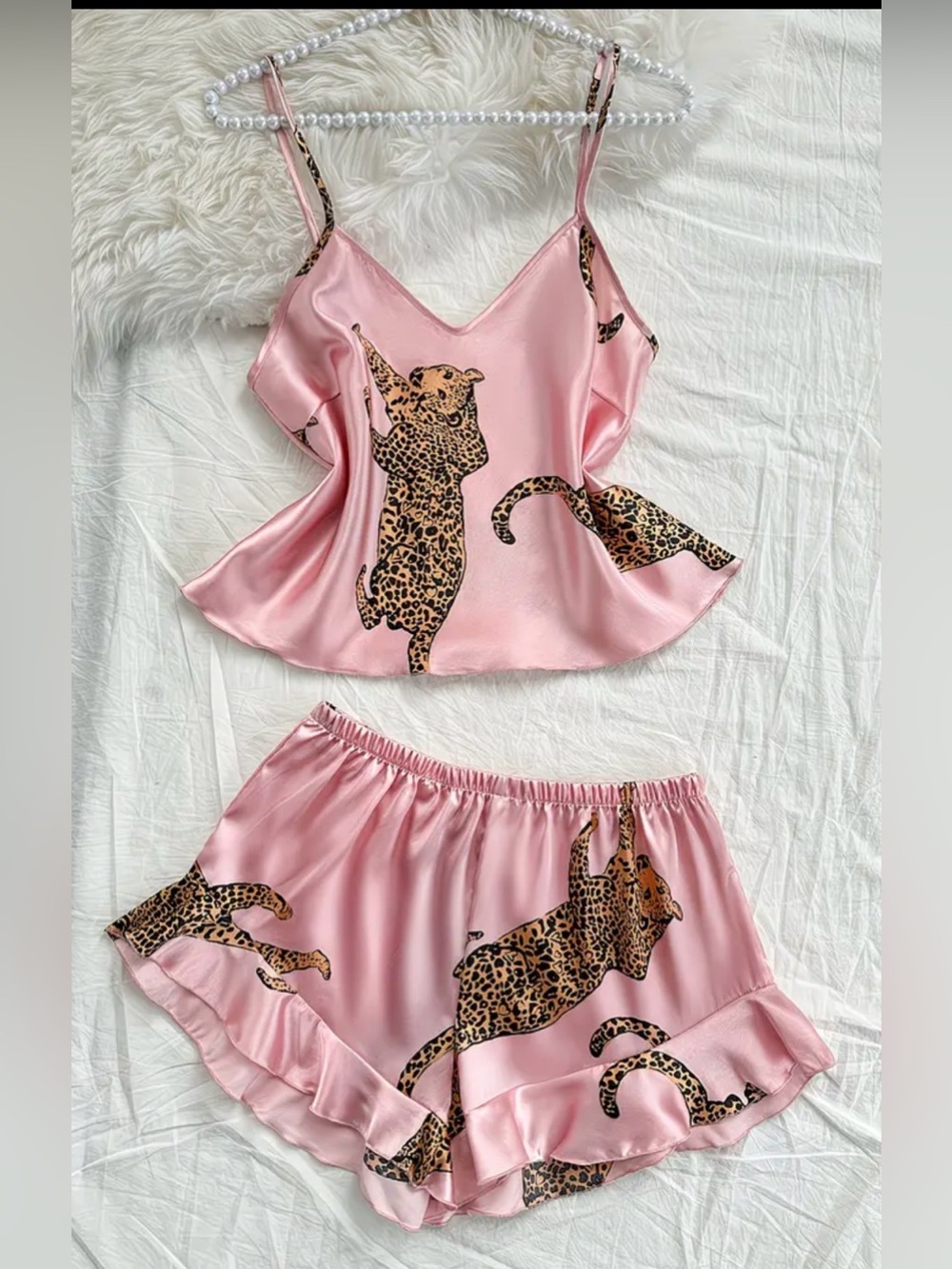 Pink Leopard-Print Satin Cami & Short Sleep Set